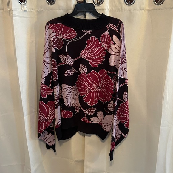 Eloquii Womens Intarsia Sweater Size 26/28 Floral Dolman Sleeve Knit Boho 17196x - Picture 2 of 10